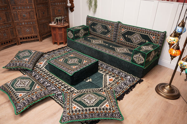 16'' Thickness Single Sofa with Ottoman Couch and Rug, Floor Cushions, Arabic Majlis Set, Boho Floor Seating, Ottoman Floor Cushion, Moroccan Sofas