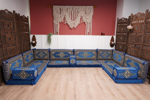 كنبة أرضية عربية، كنب عربي على شكل حرف U، وسائد أرضية، كنبة مجلس عربية، كنب عصري، وسائد مقاعد أرضية