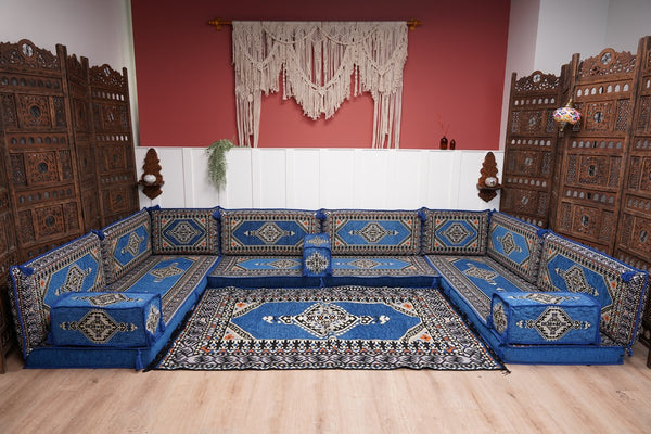 كنبة أرضية عربية، كنب عربي على شكل حرف U، وسائد أرضية، كنبة مجلس عربية، كنب عصري، وسائد مقاعد أرضية