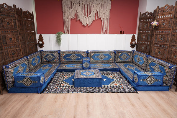 كنبة أرضية عربية، كنب عربي على شكل حرف U، وسائد أرضية، كنبة مجلس عربية، كنب عصري، وسائد مقاعد أرضية