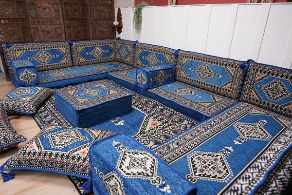 كنبة أرضية عربية، كنب عربي على شكل حرف U، وسائد أرضية، كنبة مجلس عربية، كنب عصري، وسائد مقاعد أرضية