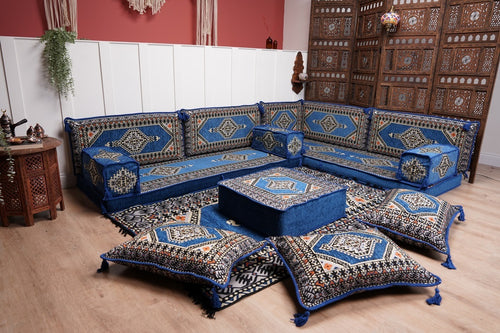 L-förmiges Bodensofa, arabische Sofasitze, Bodenkissen, Eckbodenkissen, Gartenmöbel, Sektionalsofas, arabische Jalsa