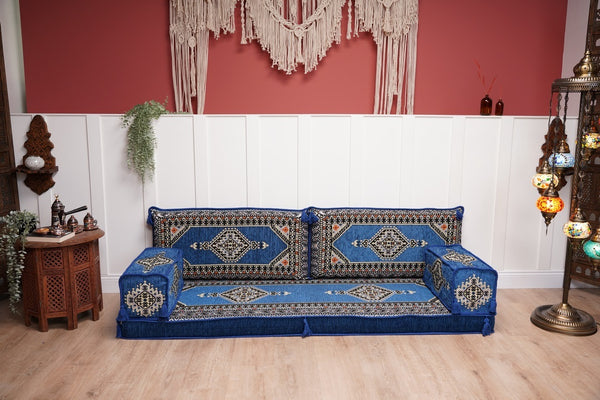 16'' Thickness Floor Cushions, Arabic Majlis Set, Single Sofa with Ottoman Couch and Rug, Bohemian Furniture, Sectional Sofa