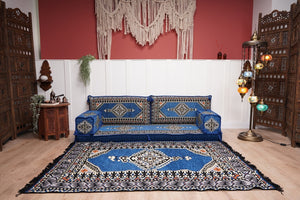 16'' Thickness Floor Cushions, Arabic Majlis Set, Single Sofa with Ottoman Couch and Rug, Bohemian Furniture, Sectional Sofa
