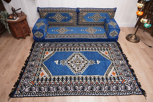 16'' Thickness Floor Cushions, Arabic Majlis Set, Single Sofa with Ottoman Couch and Rug, Bohemian Furniture, Sectional Sofa