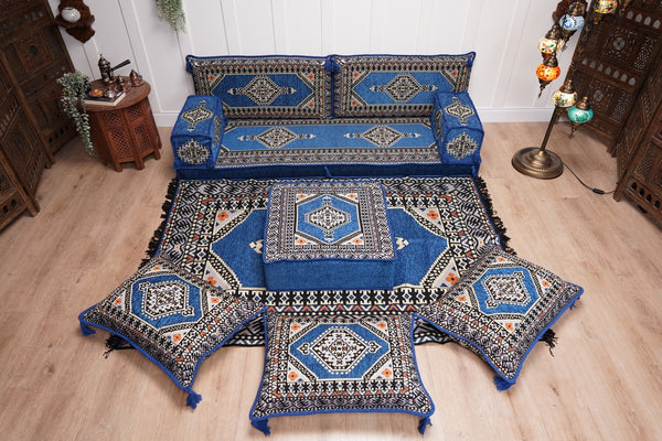 16'' Thickness Floor Cushions, Arabic Majlis Set, Single Sofa with Ottoman Couch and Rug, Bohemian Furniture, Sectional Sofa