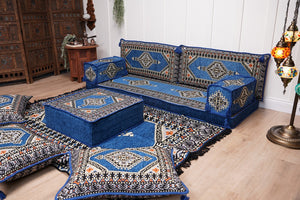 16'' Thickness Floor Cushions, Arabic Majlis Set, Single Sofa with Ottoman Couch and Rug, Bohemian Furniture, Sectional Sofa