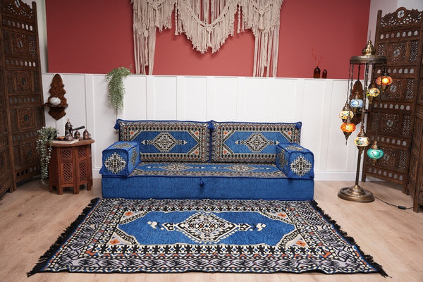 16'' Thickness Floor Cushions, Arabic Majlis Set, Single Sofa with Ottoman Couch and Rug, Bohemian Furniture, Sectional Sofa