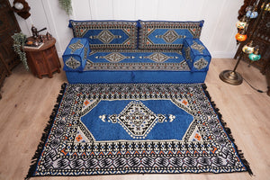 16'' Thickness Floor Cushions, Arabic Majlis Set, Single Sofa with Ottoman Couch and Rug, Bohemian Furniture, Sectional Sofa