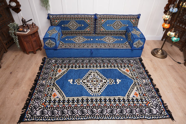 16'' Thickness Floor Cushions, Arabic Majlis Set, Single Sofa with Ottoman Couch and Rug, Bohemian Furniture, Sectional Sofa