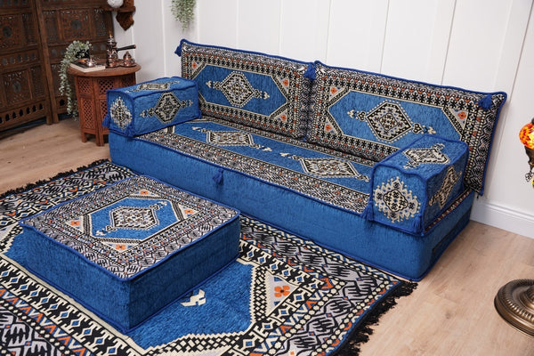 16'' Thickness Floor Cushions, Arabic Majlis Set, Single Sofa with Ottoman Couch and Rug, Bohemian Furniture, Sectional Sofa