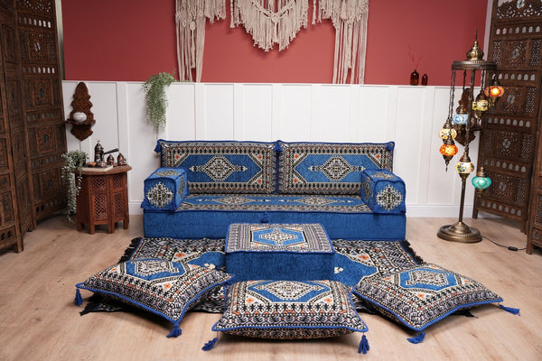 16'' Thickness Floor Cushions, Arabic Majlis Set, Single Sofa with Ottoman Couch and Rug, Bohemian Furniture, Sectional Sofa