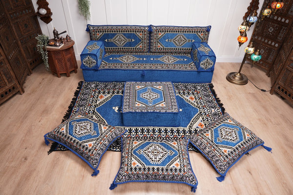 16'' Thickness Floor Cushions, Arabic Majlis Set, Single Sofa with Ottoman Couch and Rug, Bohemian Furniture, Sectional Sofa