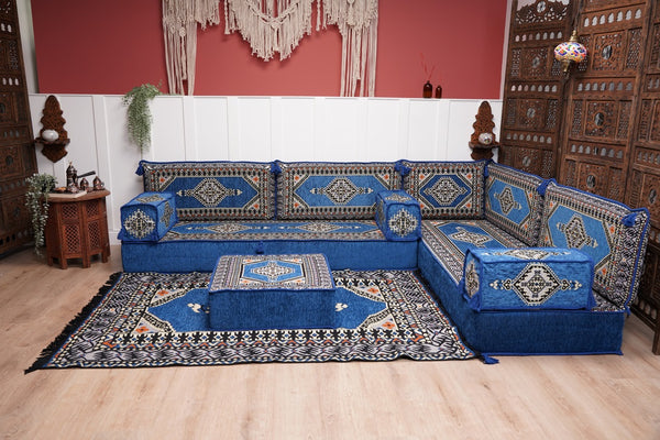 L Shaped Floor Couch, Arabic Sofa Seating, Floor Pillow, Corner Floor Cushions, Patio Furniture, Sectional Sofas, Arabic Jalsa