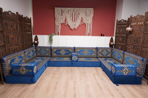 كنبة أرضية عربية، كنب عربي على شكل حرف U، وسائد أرضية، كنبة مجلس عربية، كنب عصري، وسائد مقاعد أرضية