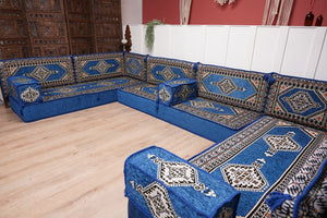 كنبة أرضية عربية، كنب عربي على شكل حرف U، وسائد أرضية، كنبة مجلس عربية، كنب عصري، وسائد مقاعد أرضية