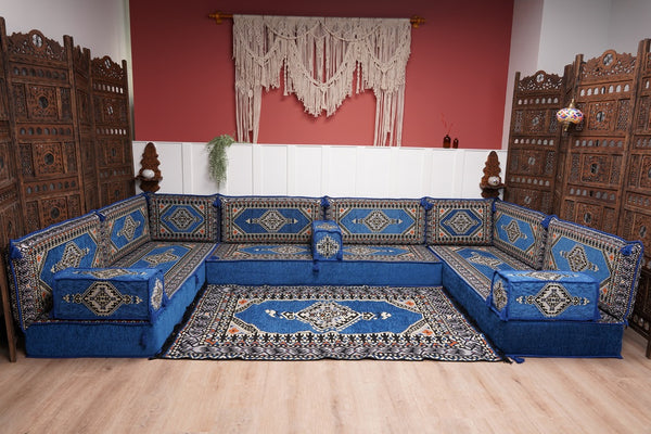 كنبة أرضية عربية، كنب عربي على شكل حرف U، وسائد أرضية، كنبة مجلس عربية، كنب عصري، وسائد مقاعد أرضية