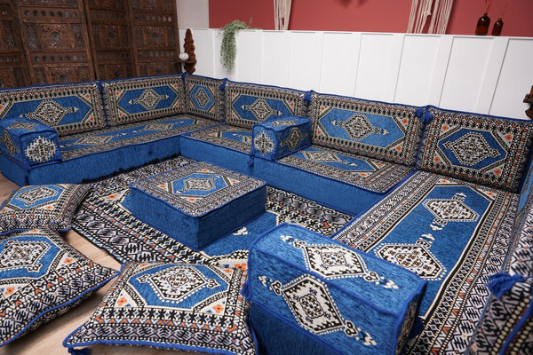 كنبة أرضية عربية، كنب عربي على شكل حرف U، وسائد أرضية، كنبة مجلس عربية، كنب عصري، وسائد مقاعد أرضية