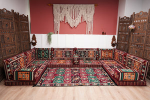 U Shaped Maroon Floor Cushions, Turkish Sofa, Modern Arabic Majlis Sofa, Floor Sofa Set, Ethnic Sofa, Arabic Jalsa, Moroccan Sofa
