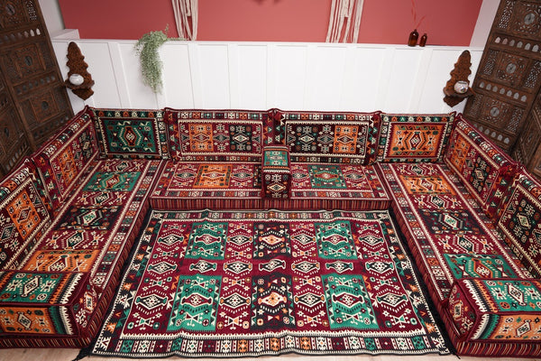 U Shaped Maroon Floor Cushions, Turkish Sofa, Modern Arabic Majlis Sofa, Floor Sofa Set, Ethnic Sofa, Arabic Jalsa, Moroccan Sofa