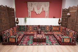 U Shaped Maroon Floor Cushions, Turkish Sofa, Modern Arabic Majlis Sofa, Floor Sofa Set, Ethnic Sofa, Arabic Jalsa, Moroccan Sofa