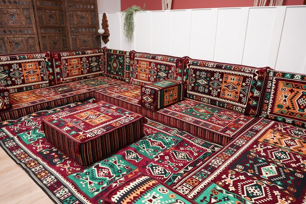 U Shaped Maroon Floor Cushions, Turkish Sofa, Modern Arabic Majlis Sofa, Floor Sofa Set, Ethnic Sofa, Arabic Jalsa, Moroccan Sofa