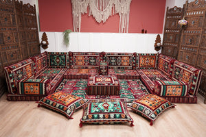U Shaped Maroon Floor Cushions, Turkish Sofa, Modern Arabic Majlis Sofa, Floor Sofa Set, Ethnic Sofa, Arabic Jalsa, Moroccan Sofa