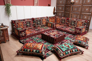 Maroon Arabic Floor Couch, L Shaped Sofa Set, Traditional Living Room Sofa, Sectional Sofa, Arabic Jalsa, Ottoman Floor Seating, Moroccan Cushion