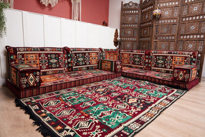 Maroon Arabic Floor Couch, L Shaped Sofa Set, Traditional Living Room Sofa, Sectional Sofa, Arabic Jalsa, Ottoman Floor Seating, Moroccan Cushion