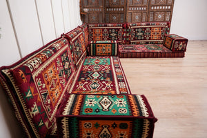 Maroon Arabic Floor Couch, L Shaped Sofa Set, Traditional Living Room Sofa, Sectional Sofa, Arabic Jalsa, Ottoman Floor Seating, Moroccan Cushion