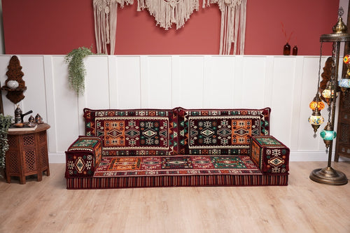 Maroon Milas Breeze: Single Floor Sofa – Arabic Floor Cushion – Ethnic Floor Sofa– Handmade Kilim Floor Sofa