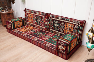 Single Maroon Turkish Sofa, Living Room Sofa with Ottoman Couch and Rug, Floor Sofa Set, Moroccan Floor Sofa, Sectional Sofa