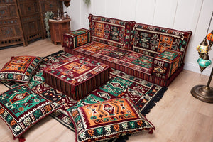 Single Maroon Turkish Sofa, Living Room Sofa with Ottoman Couch and Rug, Floor Sofa Set, Moroccan Floor Sofa, Sectional Sofa