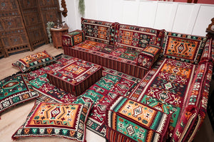 Maroon Arabic Floor Couch, L Shaped Sofa Set, Traditional Living Room Sofa, Sectional Sofa, Arabic Jalsa, Ottoman Floor Seating, Moroccan Cushion