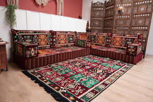 Maroon Arabic Floor Couch, L Shaped Sofa Set, Traditional Living Room Sofa, Sectional Sofa, Arabic Jalsa, Ottoman Floor Seating, Moroccan Cushion
