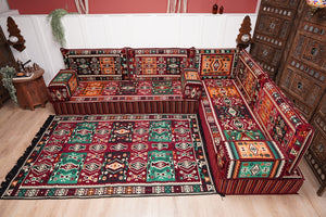 Maroon Arabic Floor Couch, L Shaped Sofa Set, Traditional Living Room Sofa, Sectional Sofa, Arabic Jalsa, Ottoman Floor Seating, Moroccan Cushion