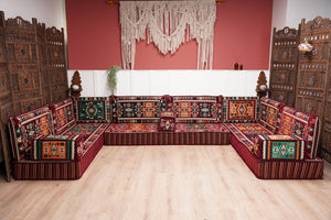 U Shaped Maroon Floor Cushions, Turkish Sofa, Modern Arabic Majlis Sofa, Floor Sofa Set, Ethnic Sofa, Arabic Jalsa, Moroccan Sofa