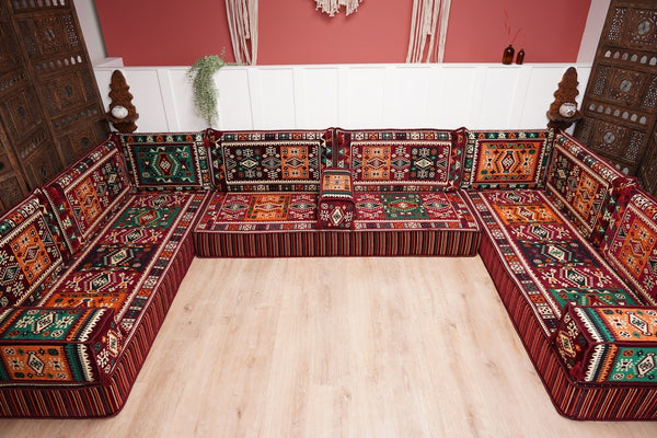 U Shaped Maroon Floor Cushions, Turkish Sofa, Modern Arabic Majlis Sofa, Floor Sofa Set, Ethnic Sofa, Arabic Jalsa, Moroccan Sofa