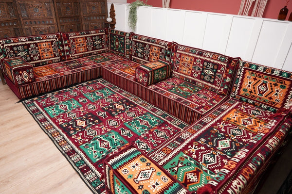 U Shaped Maroon Floor Cushions, Turkish Sofa, Modern Arabic Majlis Sofa, Floor Sofa Set, Ethnic Sofa, Arabic Jalsa, Moroccan Sofa