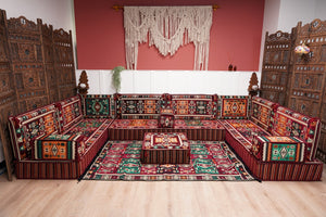 U Shaped Maroon Floor Cushions, Turkish Sofa, Modern Arabic Majlis Sofa, Floor Sofa Set, Ethnic Sofa, Arabic Jalsa, Moroccan Sofa
