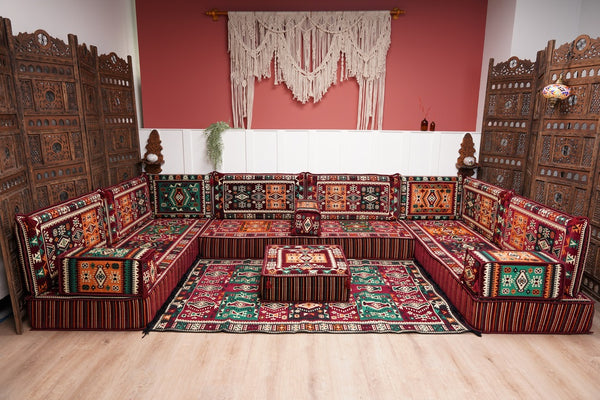 U Shaped Maroon Floor Cushions, Turkish Sofa, Modern Arabic Majlis Sofa, Floor Sofa Set, Ethnic Sofa, Arabic Jalsa, Moroccan Sofa