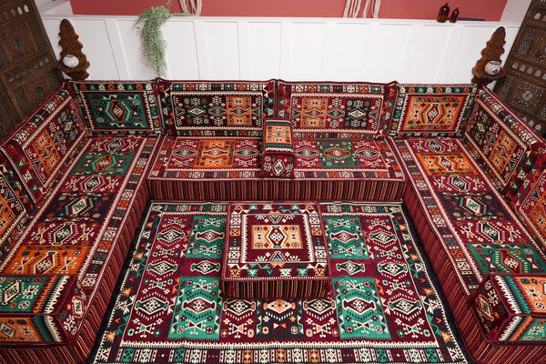 U Shaped Maroon Floor Cushions, Turkish Sofa, Modern Arabic Majlis Sofa, Floor Sofa Set, Ethnic Sofa, Arabic Jalsa, Moroccan Sofa