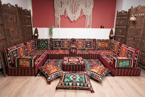 U Shaped Maroon Floor Cushions, Turkish Sofa, Modern Arabic Majlis Sofa, Floor Sofa Set, Ethnic Sofa, Arabic Jalsa, Moroccan Sofa