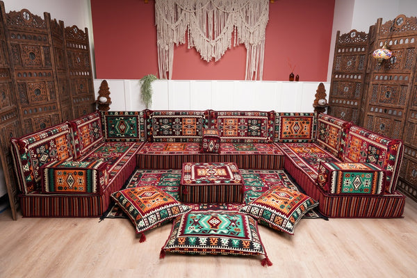 U Shaped Maroon Floor Cushions, Turkish Sofa, Modern Arabic Majlis Sofa, Floor Sofa Set, Ethnic Sofa, Arabic Jalsa, Moroccan Sofa