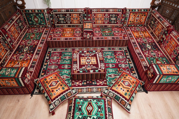 U Shaped Maroon Floor Cushions, Turkish Sofa, Modern Arabic Majlis Sofa, Floor Sofa Set, Ethnic Sofa, Arabic Jalsa, Moroccan Sofa