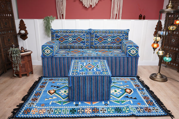 8'' Thickness Sofa Set, Floor Couches, Blue Arabic Floor Sofa, Pallet Sofa, Floor Cushions, Sectional Sofa, Arabic Majlis