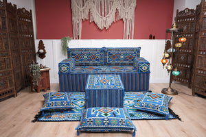 8'' Thickness Sofa Set, Floor Couches, Blue Arabic Floor Sofa, Pallet Sofa, Floor Cushions, Sectional Sofa, Arabic Majlis
