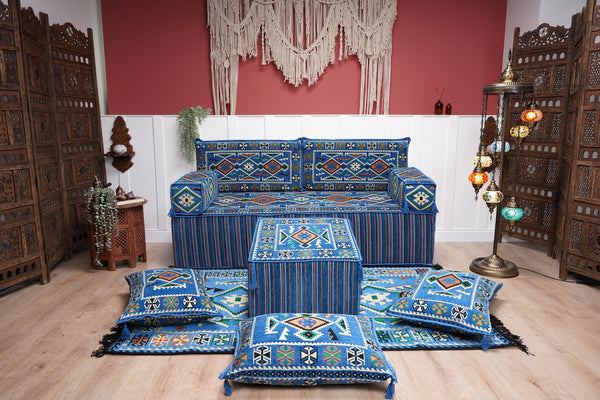 8'' Thickness Sofa Set, Floor Couches, Blue Arabic Floor Sofa, Pallet Sofa, Floor Cushions, Sectional Sofa, Arabic Majlis