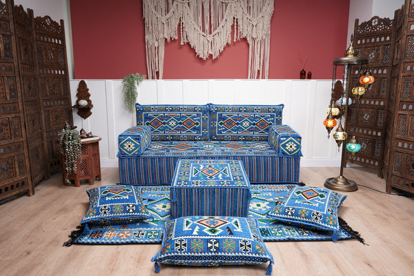 8'' Thickness Sofa Set, Floor Couches, Blue Arabic Floor Sofa, Pallet Sofa, Floor Cushions, Sectional Sofa, Arabic Majlis