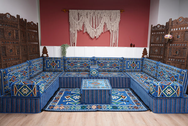 8'' Thickness U Sofa Set, Floor Seating Set, Arabic Sofa, Moroccan Sofa Seating Set